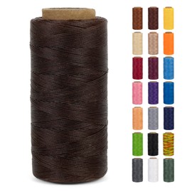 LEREATI Leather Yarn 0.8 mm x 260 m Flat Wax Cord Waxed Thread Leather Sewing Thread Leather Sewing Thread Yarn for Crafts, Sewing, Repair, Bookbinding, Jewellery, Crochet (Light Coffee)