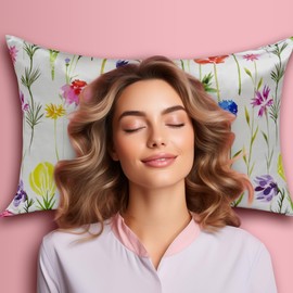 VeraBliss Silk Pillowcase for Hair and Skin ─ Only 100% Pure Mulberry Silk Pillow Case 1 Pack - Non Satin - Floral Patterned Skin Soft Cooling Covers -Standard Size 50 x 75cm (Garden Flower)