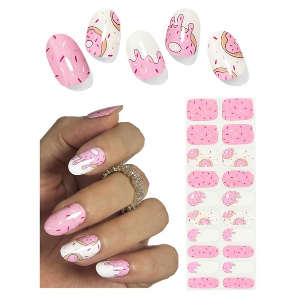 UV Gel Nagelfolie, 20 pcs Rosa Donut Nagelfolien Selbstklebend für