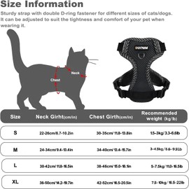 Dricar Cat Harness with Lead, Escape Proof, Adjustable, Cat Lead with Harness for Cats, Comfortable Cat Harness with Reflective Strips for Small Dogs, Walks (Black, L)