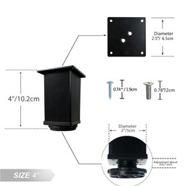QLLY 4 inch Adjustable Metal Furniture Legs, Square Office Table Furniture Leg, Set of 4 (Black)