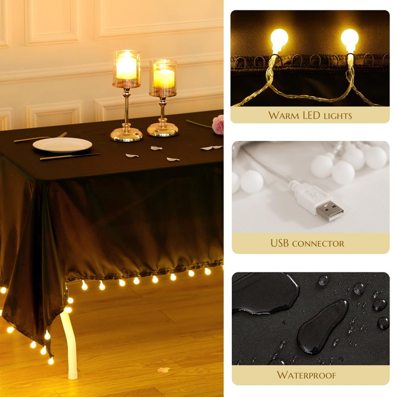 Tao-Ge Light Up Black Rectangle Table Cloth 60 x 120