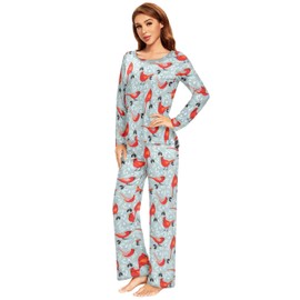 vvfelixl Soft Pajama Set for Women Cardinals Bird Long Sleeve Pajama Set for Womens 2 Piece Matching Pj Sets Night Suits for Women Sleepwear XL