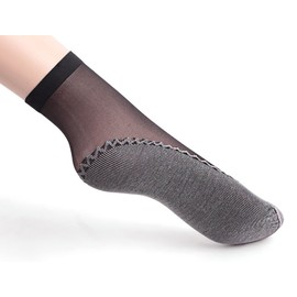 Ueither Women's 12 Pairs Silky Anti-Slip Cotton Sole Sheer Ankle High Tights Hosiery Socks Reinforced Toe(12 Pairs Black)