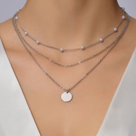 Necklaces for Women Layered Choker Necklace Coin Star Charm Necklace Pearl Necklace Gold Chain Necklace Dainty Stacked Necklaces Jewelry Gift