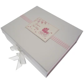 New Baby, Large Keepsake Box, Pink Pram & Bunting