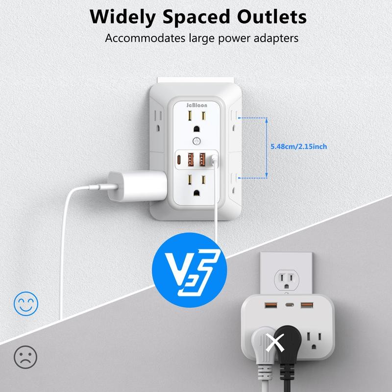 JcBlaon 6-Outlet Surge Protector Wall Charger with 4 USB Ports