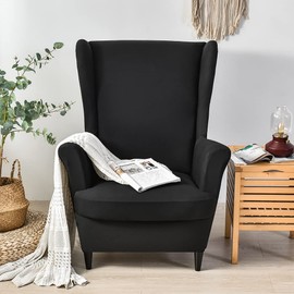 Meigeh Wingback Chair Cover for Wingback Chair, 2 Pieces, Armchair Throws, Armchair Covers, Armchair Covers, Protective Covers, Black