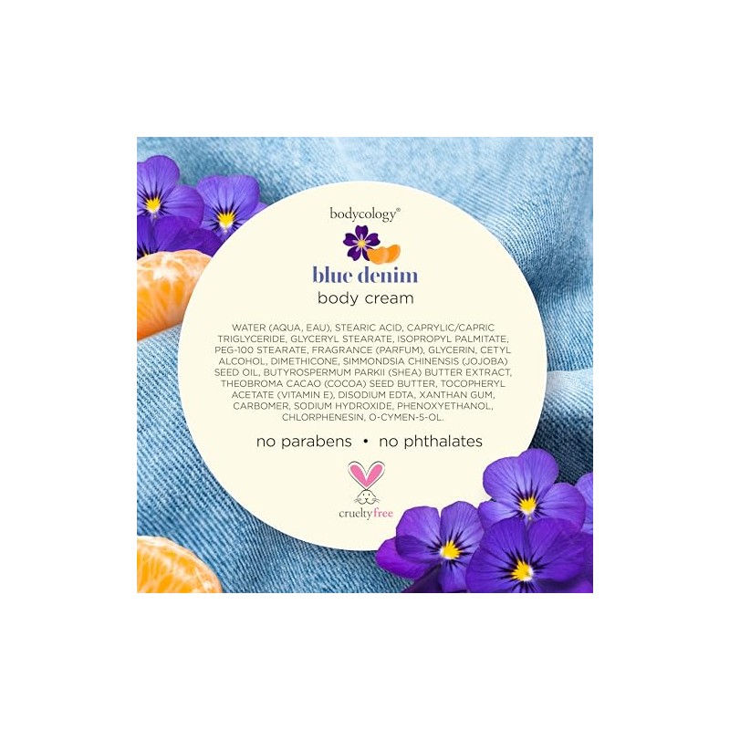 Bodycology Shea Butter Blue Denim Body Cream for Women, 8.0