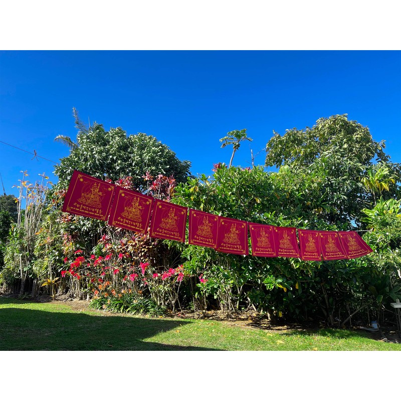 Large Handmade Guru Rinpoche Prayer Flags Solid Red Color