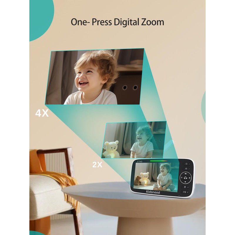 Kidsneed 5" Split Baby Monitor with 2 HD 720P Cameras