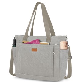Canvas Tote Bags for Women Waterproof Crossbody Purse Large Capacity Handbags Multiple Pockets Shoulder Bag Tote Bag with Zipper for Work Travel College School Beach,Gray