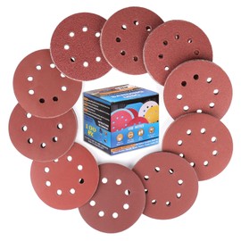 IROKCAKPT Disc Paper, 4.9 inches (125 mm), 8 Holes, Round Shape, Set of 100, Magic Type Sander Paper (#40#60#80#120#180#240#320#40#400#600#800 x 10 Sheets), For Carpentry DIY Work Metal Polishing Car Polishing