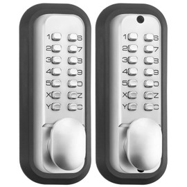 ANNFUZ Pure Mechanical Keyless Entry Keypad Door Knob Lock,Double-Sided Combination & Handle for Front Gate,Auto Locking,Interior Exterior Push Button Code & Lever Set for Fence,No Battery(Silver)