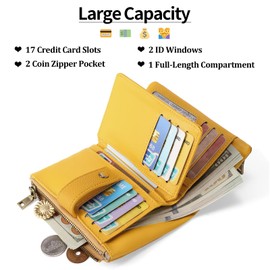 SENDEFN Medium Purses for Women, Trifold Ladies Leather Purse, RFID Blocking Wallet for Women with Multi Card Slots, Double Zipper Coin Pocket and Wrist Strap