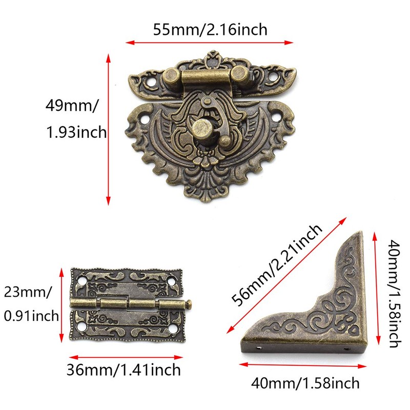 SDTC Tech Antique Engraved Latch Hasp Hinges and Box Corner