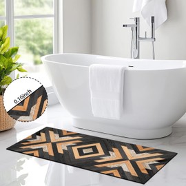 FNLNDO Boho Bathroom Rugs Long Aztec Bath Rugs Non Slip Western Bathroom Decor Floor Mat Soft Absorbent Washable Bath Mat for Shower Kitchen Laundry Room(17"x 47", Wooden)