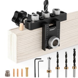 6/8/10 mm Drilling Template, 3 in 1 Adjustable Pocket Hole Wooden Dowel Drilling Gauge Set Furniture Construction, Pocket Hole Jig Kit with Positioning Clip Drill Guide Punch Locator Carpenter Tools
