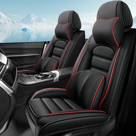 Cscevt 2 Seat Covers for Car Fit for Lexus LS 500 2018-2023 Leather Seat Covers Breathable Waterproof Seat Protectors (Black-Red,Deluxe) Automotive Seat Covers with Airbag