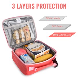 Genteen Insulated Lunch Bag, Lunch Box Kids Double Zipper,Sturdy Soft Bag & Freezable Lunch Bag - Lunch Bag Women Girl Reusable Lunch Bag for School,Work,Outdoor (Pink)