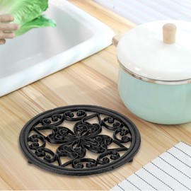 BTSKY Round Cast Iron Trivet for Hot Dishes Heavy Duty Trivets for Hot Pots and Pans Metal Hot Pot Holder Plate Kitchen Decor and Accessories with Elevated Base for Countertop Dining Table, 1 Pack