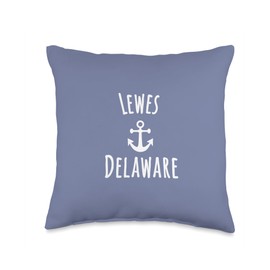 Lewes Delaware Nautical Coastal Boating Sailing Boat Anchor Throw Pillow