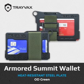 Trayvax Armored Summit Wallet, RFID Front Pocket Metal Credit Card Holder with Money Clip, Slim Minimalist Wallet for Men and Women, OD Green