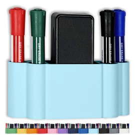 Glassboard Studio Magnetic Dry Erase Marker Holder - Super Strong for Magnetic Glass Whiteboard or Fridge - 2 Large Neodymium Magnets - No Slip Grip - Eco-Friendly PLA Plastic (Ice Blue, KIT)