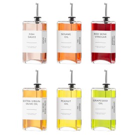 New England Stories Kitchen Cooking Oil Dispenser Set, Olive Oil and Vinegar Bottles, Soy Sauce Dispenser - 6 Pieces, Silver, Durable & Stylish Design