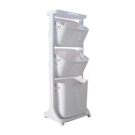 Laundry Basket, 3 Tiers Storage Basket Plastic Clothes Hamper Movable Clothes Hamper Bathroom Hampers With Wheels,Portable Freestanding Dirty Clothes Hamper For Laundry Room Organization