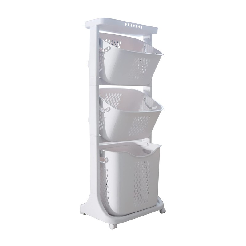 Laundry Basket, 3 Tiers Storage Basket Plastic Clothes Hamper Movable