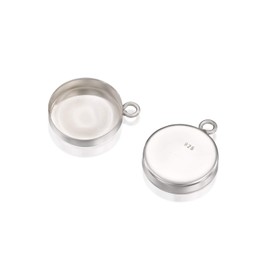 925 Sterling Silver Bezel Cups - Set of 2 Pendant Tray - 12mm Sterling Silver Round Blank Bezel with 1 Loop - Cabochons for Jewelry Making - DIY Jewelry Supplies for Pendants and Earrings