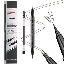 TOEECY Eyebrow Pencil, 2-in-1 Liquid Eyebrow Pencil, Eyeliner, Eyebrow Pencil, Double-Sided Liquid Brow Pencil, 2 Fork Tips with Double Brush, for Wildbrows Everyday Women (Dark Brown)