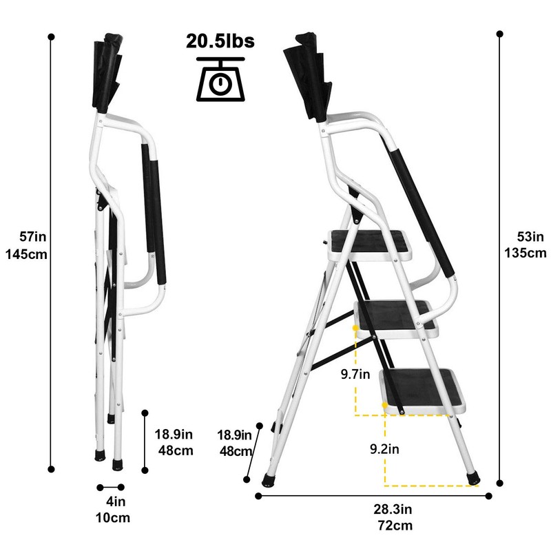 WiberWi 3 Step Ladder with Handrails 500 lb Capacity Step