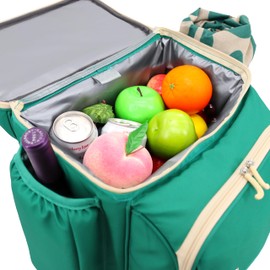 J World Picnic Backpack Cooler for 4. Insulated Picnic Basket Set with Folding Waterproof Blanket. Beach Camping Wedding Engagement Gift for Couples, Green