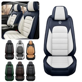 Iceleather Car Seat Covers for Ford Edge 2007-2023,Waterproof Soft Breathable PU Leather Seat Cover with Storage Pockets(Blue&White,Full Set)