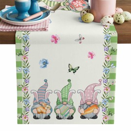 Easter Table Runner Gnome Spring Table Runners 72 Inches Long Happy Easter Eggs Bunny Florals Dresser Runners for Dinner Kitchen Tables Home Decor