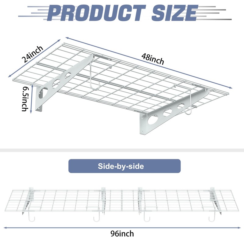 2-Pack Garage Wall Shelves, 2 x 4 ft/24 x 48