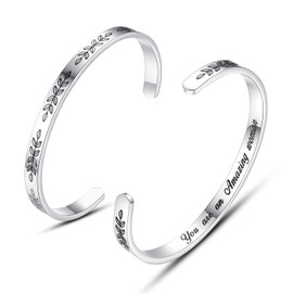 TONY & SANDY Silver Cuff Bracelets for Women Trendy Christmas Stocking Stuffers for a Mom, Daughter, Granddaughter, Sister, Friend, Wife, Grandmother You are Amazing Woman Encouragement