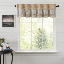 VHC Brands Kaila Country Cottage Ruffled Gold Ticking Stripe Curtain Valance 16x60