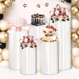 Autoneril Cylinder Pedestal Stand White Display Plinth Cylinder Pedestal Stand Portable Sturdy Cylinder Stands for Party Wedding Birthday Decor Cupcakes Floral Arrangements-5 PCS