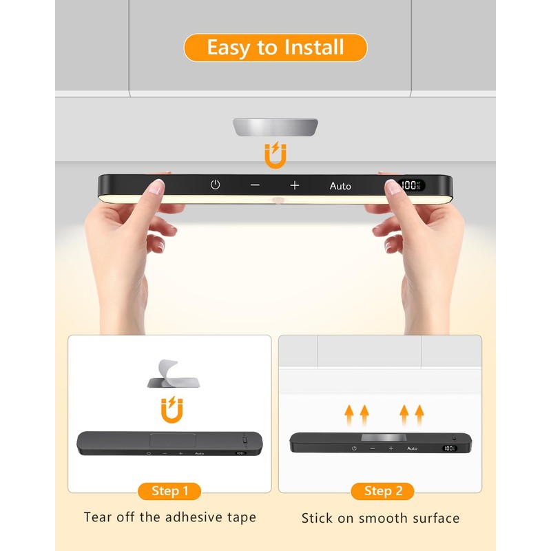 Ferswe Closet Lights Rechargeable, Battery Level Display, Dimmable Battery Powered