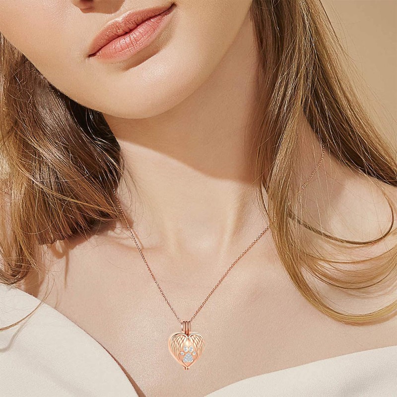 zeqingjw Pet Cremation Jewelry for Ashes Pendant Paw Print Pet