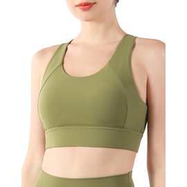 MotoRun Sports Bras for Women High Support Full Coverage Molded Cups Bra Racerback Push Up Workout Bralette Top Forest Green M