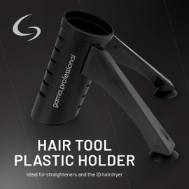 GA.MA iQ Perfetto Hair Dryer Stand, Space-Saving Secure Suction Cup Mount for Salon & Home Use, Black