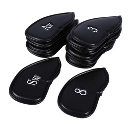 Keenso 12pcs Cubiertas para Cabeza de Golf Cuero de PU Juego de Tapa de Cabeza de Club de Golf Negro Cubiertas de Cabeza de Hierro de Golf Juego de Protector de Cubierta de Cabeza de Club de Golf