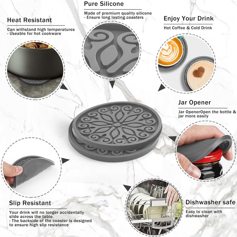 Silicone Coasters for Drinks,Resistant Reusable Drink Coasters-Great Gift for Birthday,