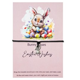 sesameless Easter Gifts for Kids, Novelty Bunny Easter Bracelet with Wish Card for Girls, Funny Bunny Kisses Gifts Presents for Children Girls Teens