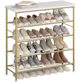 SUOERNUO Shoe Rack Organizer 5 Tier for Closet Entryway Free Standing Metal Storage Shoe Shelf with MDF Top Board，Gold
