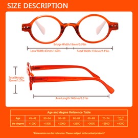 JOSCHOO 5 Pack Retro Round Reading Glasses Mini Small Comfortable Readers for Women Men (5 Mix Clour-7, 1.25)